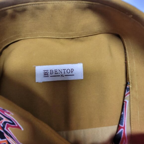 Men's Mustard Yellow Batik Long Sleeve Shirt - Picture 6 of 7